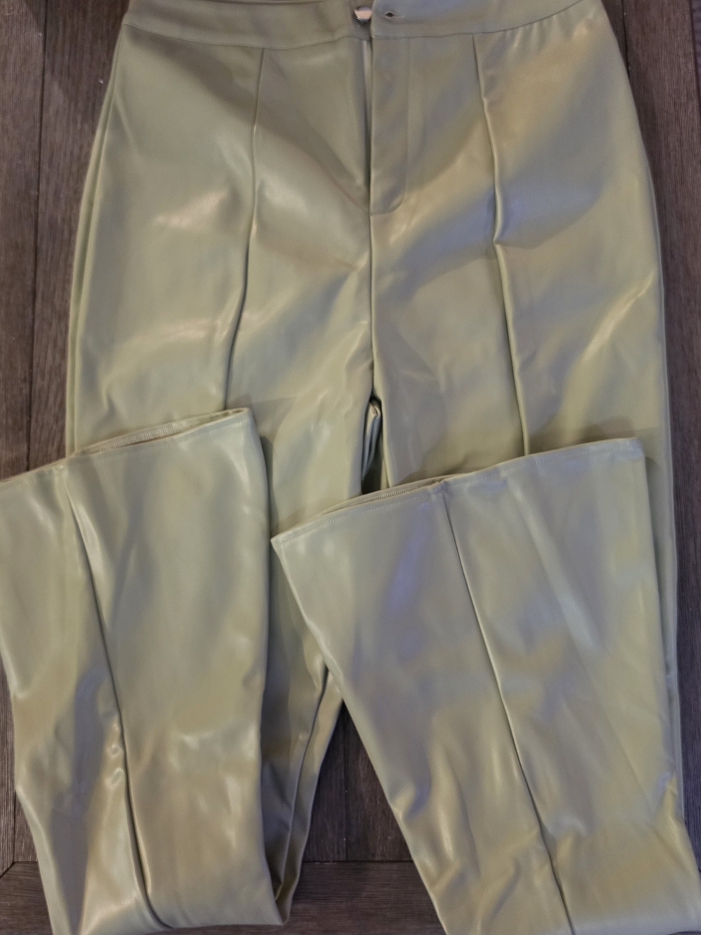 Missguided Tall Khaki Faux Leather Bell Bottom Pants with Lining